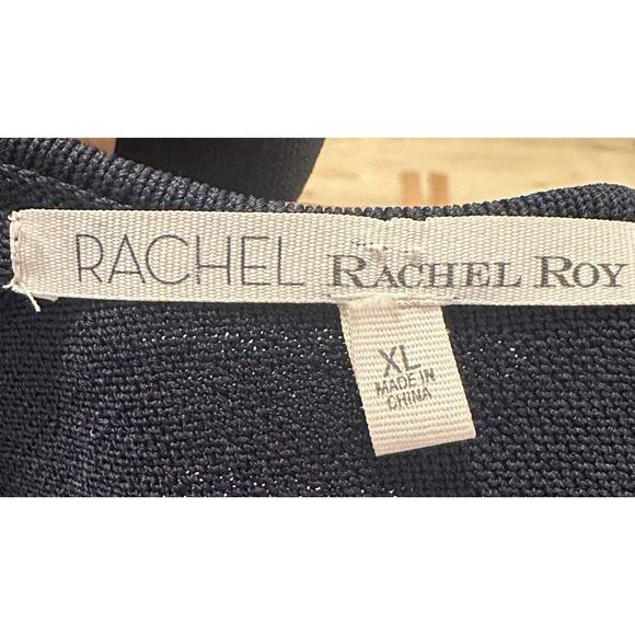 Rachel Roy Women XL Fit Flare Dress Knit TankFlutter Hem Navy Blue White Hem - Picture 8 of 8